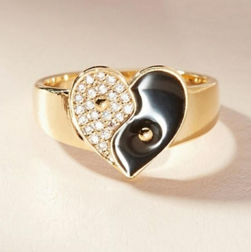 Anthropology Heart Pave Ying Yang Ring